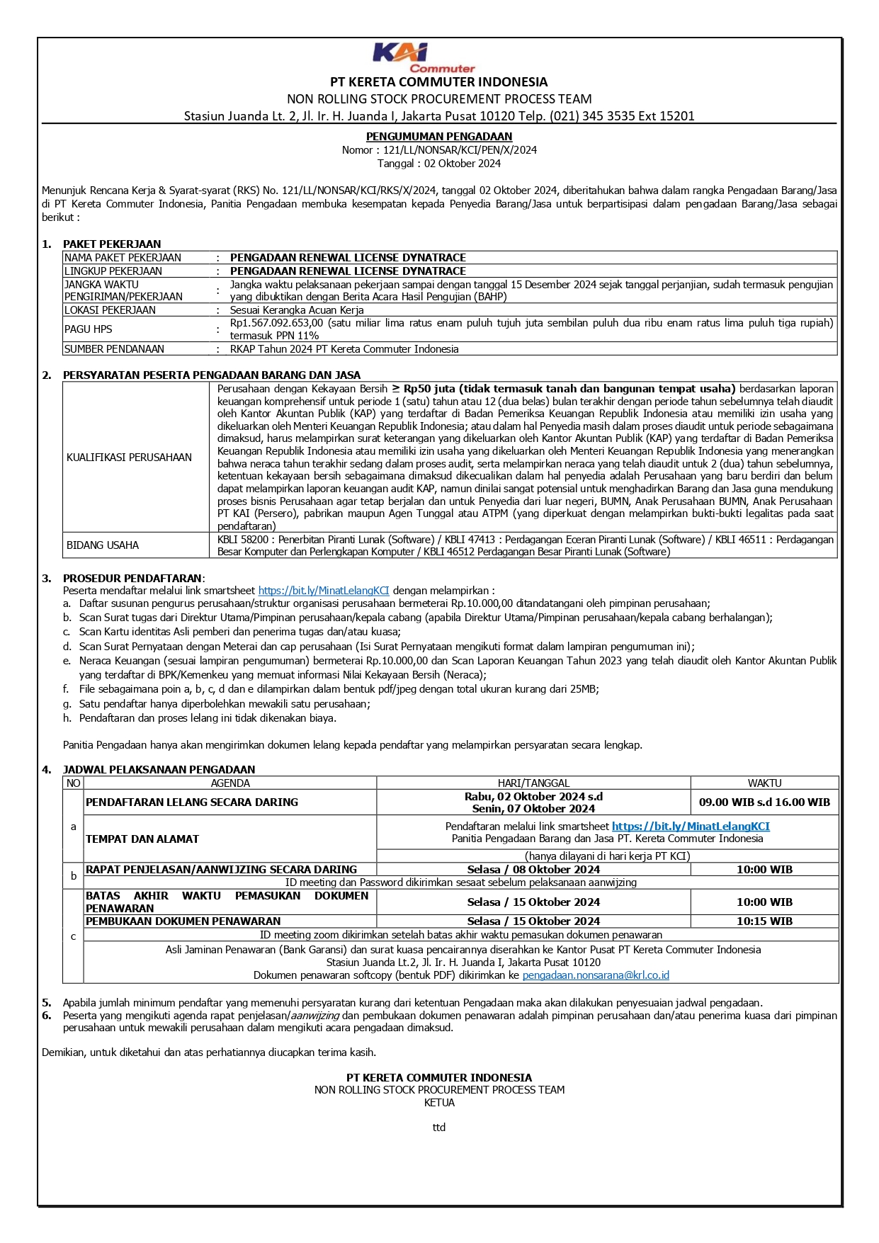 2 pengumuman 121 pengadaan renewal license dynatrace